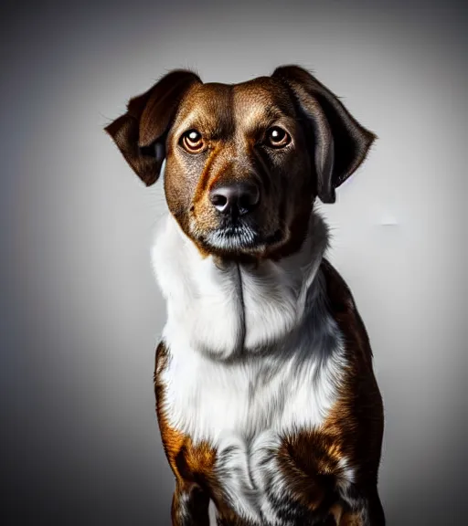 Image similar to high quality colored portrait of a dog that looks like albert einstein, professional lighting, high detail, dslr, 8 k