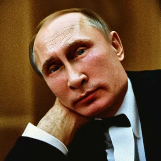 Prompt: color photo of Vladimir Putin Tito, cinestill 800t, high quality, criterion collection