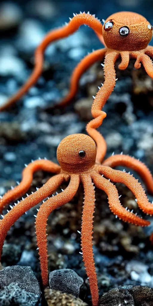 Prompt: professional photo shot of an alien spider octopus made of silica crystal spikes, melted with rocks in the background, microscopic picture, droplets of water, grimy, gritty, trending on artstation, award winning, close shot, by aleks labuda and barry webb