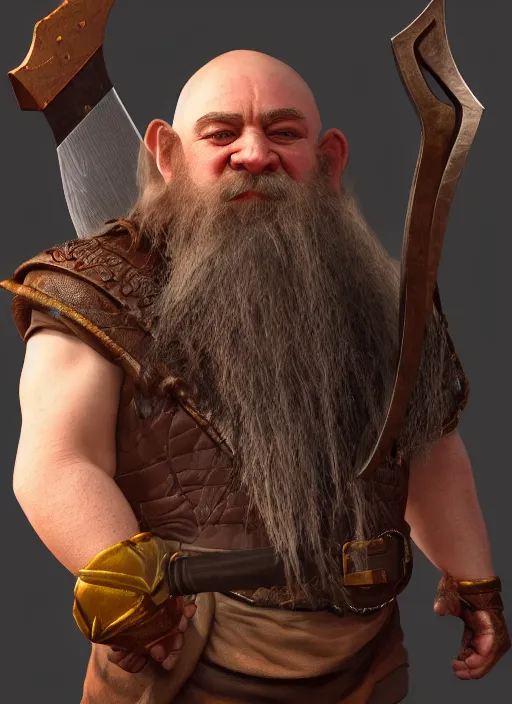 Image similar to stunning portrait of a axe wielding maniac fantasy dwarf, artstation, nvidia, vray