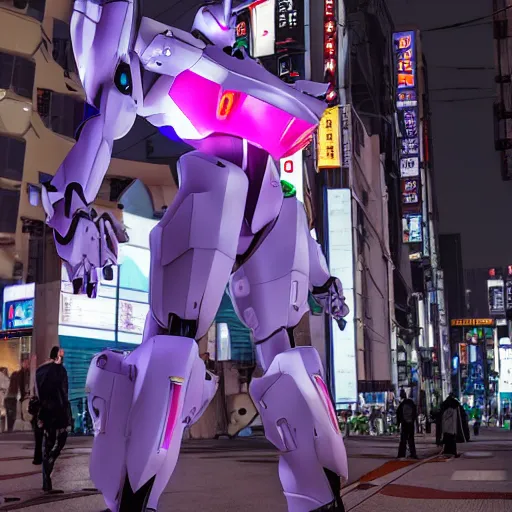 Prompt: eva - 0 1 in real life tokyo, cyberpunk lighting, award winning photo