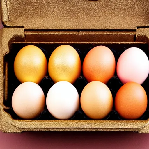 Prompt: a carton of opulent fabrege eggs