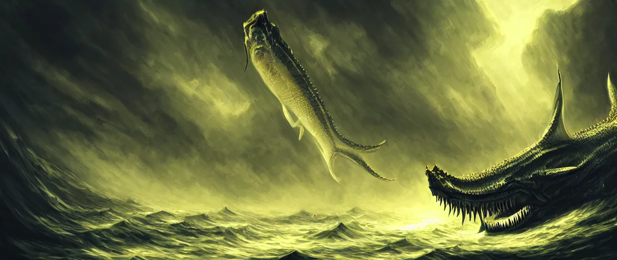 Prompt: hyperrealistic very intricate neo-gothic white leviathan eating the world digital painting concept art james white! cinematic dramatic yellow lighting low angle hd 8k sharp shallow depth of field