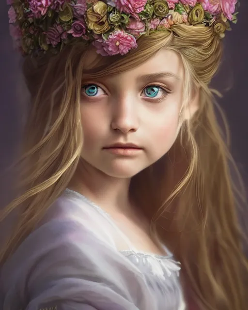 Image similar to highly detailed vfx portrait of a flower girl, wonderful eyes, long hair, deep focus, d & d, fantasy, refined, elegant, high detail, digital painting, artstation, concept art, matte, clear focus, illustration, hearthstone, art by artgerm and greg rutkowski, fuji choco, victoria line gavrilenko and hoang power lines