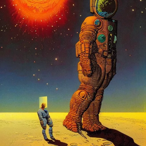 Prompt: Liminal space in outer space by Jean Giraud and Frank Frazetta