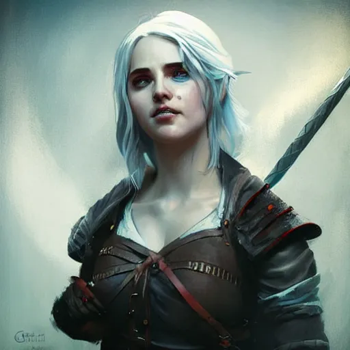 Image similar to attractive ciri from witcher, painted by greg rutkowski