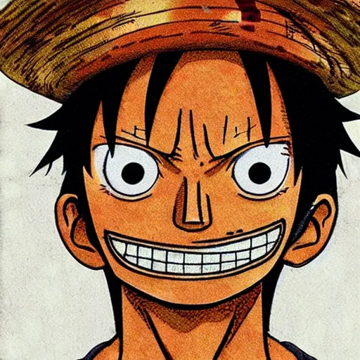 Image similar to a portrait of Luffy from one piece by eiichiro oda. He is wearing a beanie, and has a serious look on his face, hyper-detailed masterpiece