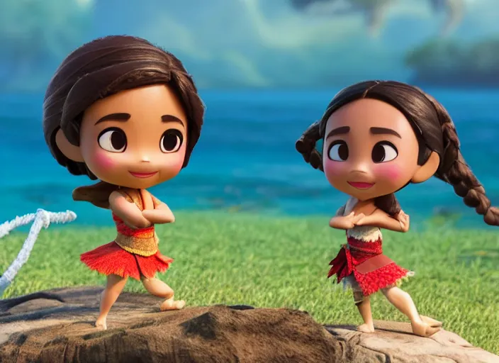 Prompt: filipina prima ballerina as nendoroid walking on a tightrope in moana movie style, anime, disney, pixar, 8 k, hd, dof, kodak film, volumetric lighting, subsurface scattering, photorealistic, octane render, details