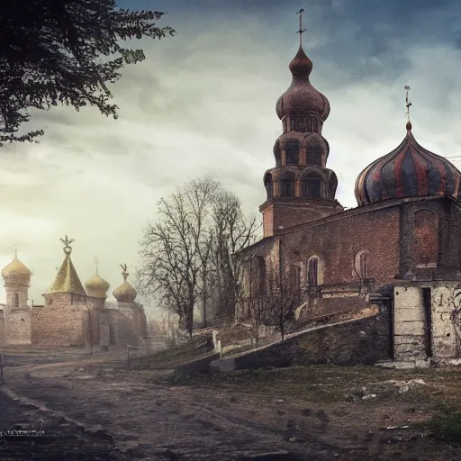 Image similar to photo ancient Russian city of Kitezh,concept art, magical city, fantasy cityscape, ancient Slavs, wooden buildings, ancient Russian architecture, terem, top cinematic lighting , cinematic mood, very detailed, shot in canon, 8k, high resolution