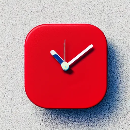 Image similar to Very tiny red alarm clock that looks like the iOS emoji and has the same colors, 3D clay render, 4k UHD, white background, isometric top down left view, diffuse lighting, zoomed out very far