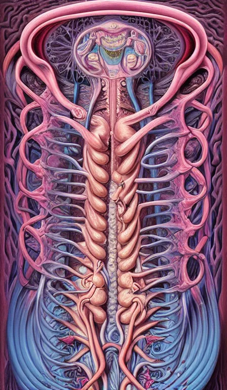 Image similar to a biomorphic painting of the high priestess tarot card, a anatomical medical illustration by nychos and alex grey, cgsociety, neo - figurative, pastel blues and pinks, detailed painting, rococo, oil on canvas, lovecraftian