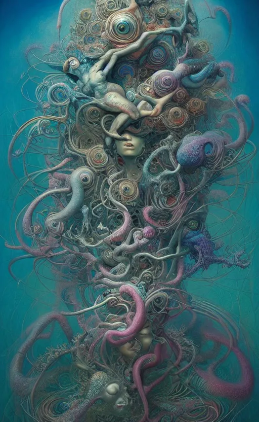 Image similar to a whirlwind of souls rushing inside the metaverse, gorgeous, great barrier reef, intricate, in the style of james jean, brian froud, zdzisław beksinski, hyperdetailed, sharp focus, intricate concept art, digital painting, ambient lighting, 1 6 k, trending on artstationhq, hyper quality