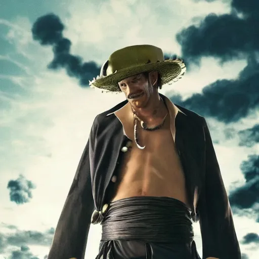 Prompt: Sir Crocodile from One Piece, Live Action, Photorealistic, movie still, cigar, epic quality, cinematic, sharp focus, 8k,