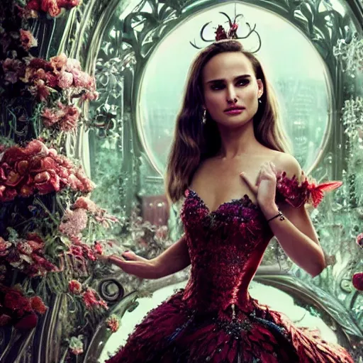 Prompt: natalie portman in a mini dress, fairy tale, stunning, surrounding cinematic light, hyper detailed, ornate and intricate, 4 k cinematic octane render