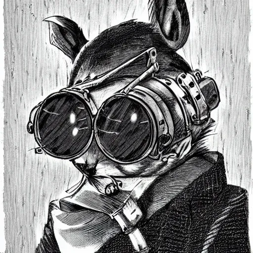 Prompt: a rat with steampunk googles, by Hajime Isayama