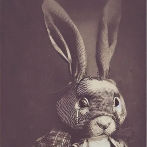 Image similar to a steampunk rabbit, victorian photograph