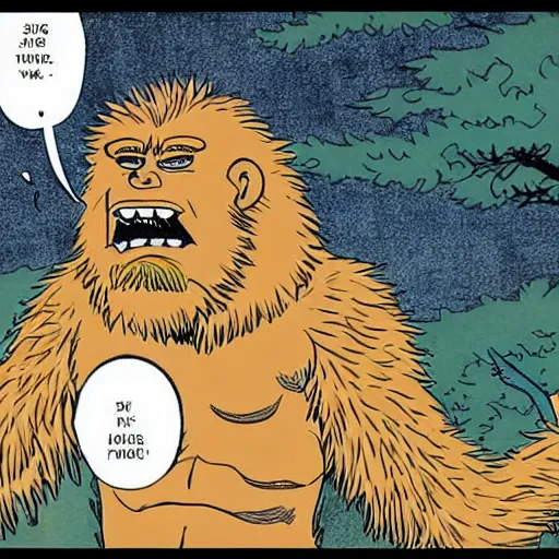 Image similar to bigfoot smoking a cigar, manga panel,