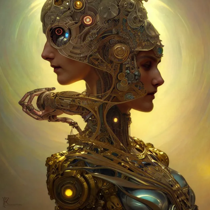 Image similar to organic cyborg, lakshmi, diffuse lighting, fantasy, intricate, elegant, highly detailed, lifelike, photorealistic, digital painting, artstation, illustration, concept art, smooth, sharp focus, art by john collier and albert aublet and krenz cushart and artem demura and alphonse mucha