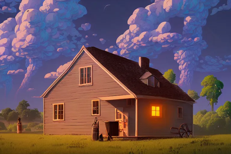 Image similar to a amish farmhouse cottage by paolo eleuteri serpieri and tomer hanuka and chesley bonestell and daniel merriam and tomokazu matsuyama, clearly defined outlines, unreal engine, high resolution render, featured on artstation, octane, 8 k, highly intricate details, vivid colors