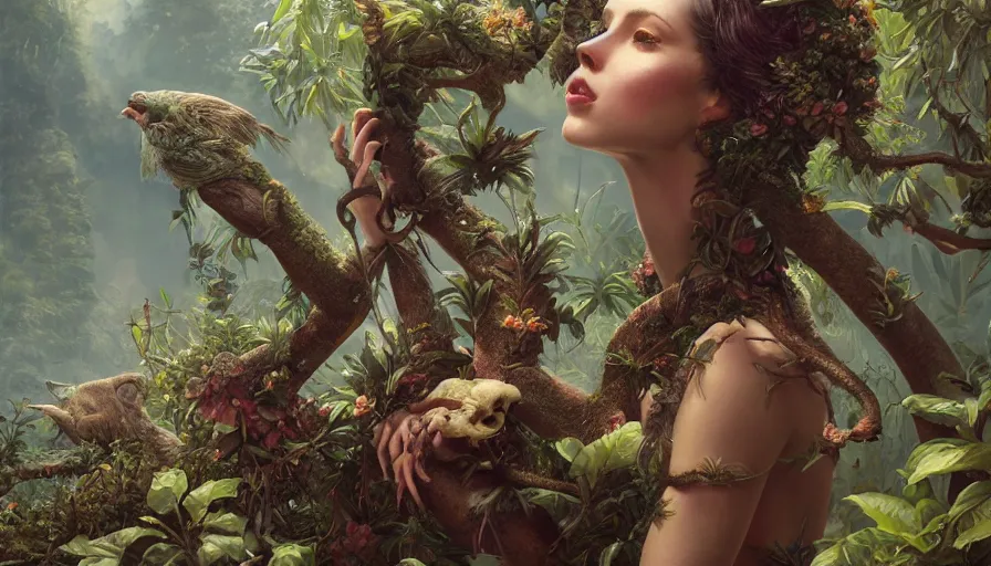 Prompt: Garden of Eden, Terrestrial Paradise, animals leaving in the paradise, creature design, insanely detailed and intricate, Charlie Bowater, Tom Bagshaw, Norman Rockwell, high resolution, photorealistic, octane rendered, unreal engine, illustration, trending on artstation, masterpiece, 8k