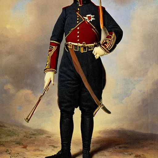 Image similar to portrait of handsome dark haired teenager in napoleon army uniform in Russian empire by Orest Kiprensky,