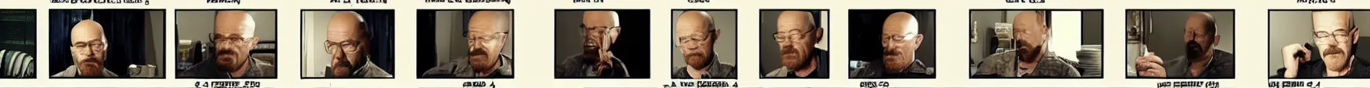 Image similar to 8 consistent frames from a video showing walter white looking around his house