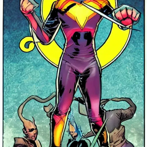 Prompt: a tarot card with xmen theme, marvel comics