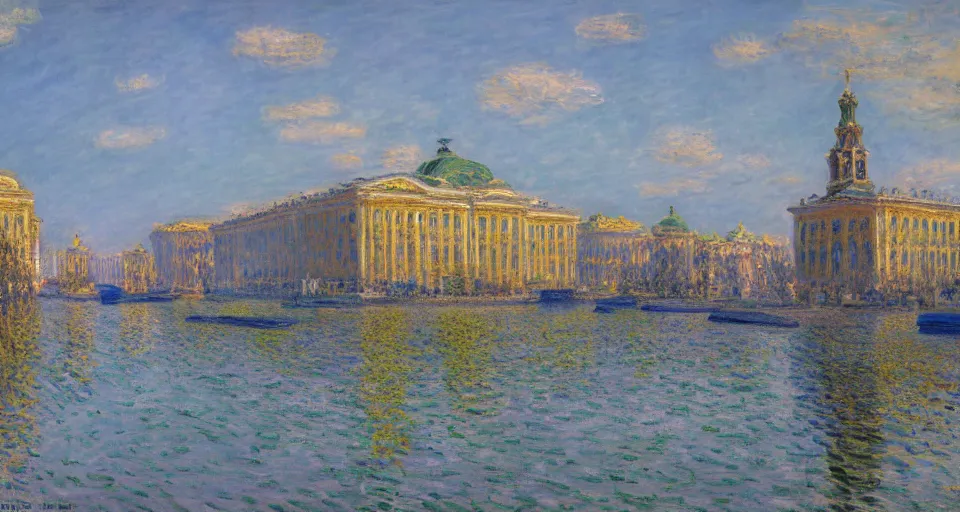 Prompt: landspace painting of a st. petersburg in russia by claude monet and unreal engine