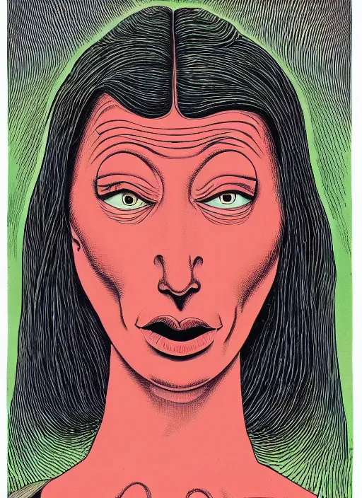 Image similar to portrait of a beautiful woman by basil wolverton and robert crumb