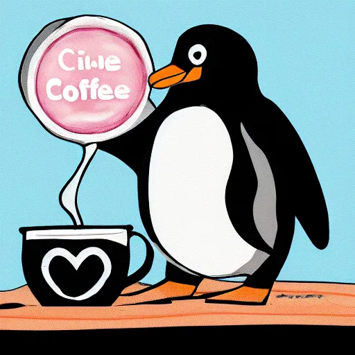 Image similar to penguin taking a coffee in the middle on the artic, trending in art station