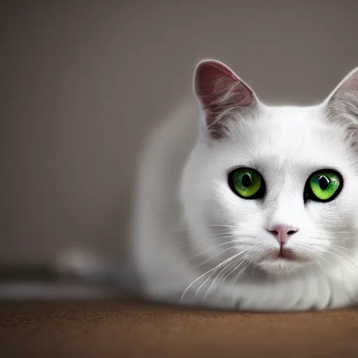 Prompt: a white cat, glowing eyes, trending wallpaper, black background, hyper realistic