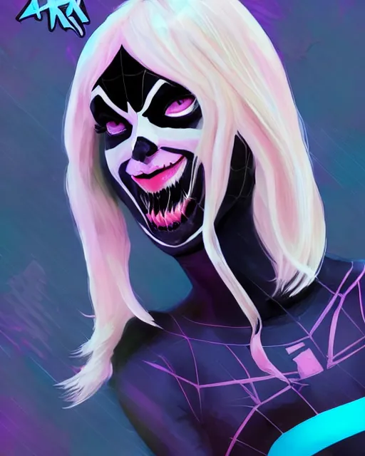 Prompt: portrait of Emma Stone as Spider-Gwen venom, art by lois van baarle and loish and ross tran and rossdraws and sam yang and samdoesarts and artgerm, middle shot, digital art, highly detailed, intricate, sharp focus, Trending on Artstation HQ, deviantart, unreal engine 5, 4K UHD image