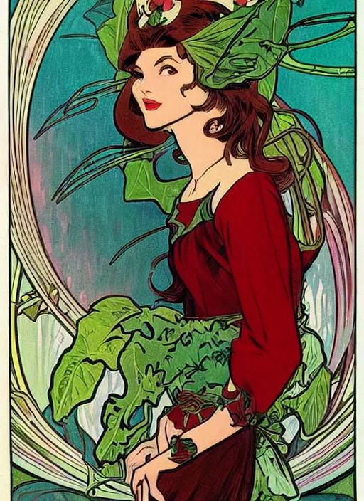 Image similar to a beautiful young woman. she is an elf, a fairy. well composed, clean elegant painting, beautiful detailed face. retro comic book art by steve ditko and jack kirby and ( alphonse mucha )