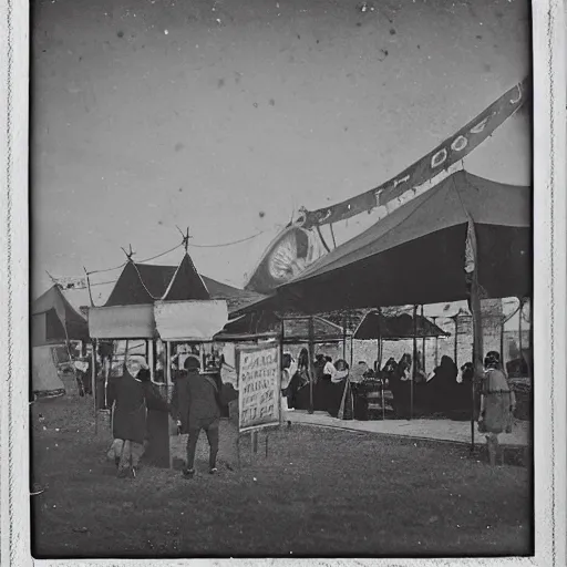 Image similar to carnies, eerie, black and white photo, historic, realistic, highly detailed, 1 8 0 0 s