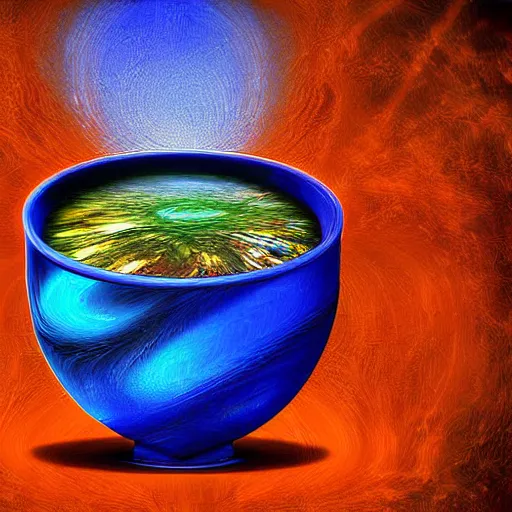 Image similar to a portal to a new dimension, in a soup bowl, digital art, beautiful,