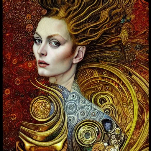 Image similar to Divine Chaos Engine portrait by Karol Bak, Jean Deville, Gustav Klimt, and Vincent Van Gogh, sacred geometry, visionary, mystic, fractal structures, ornate gilded medieval icon, spirals