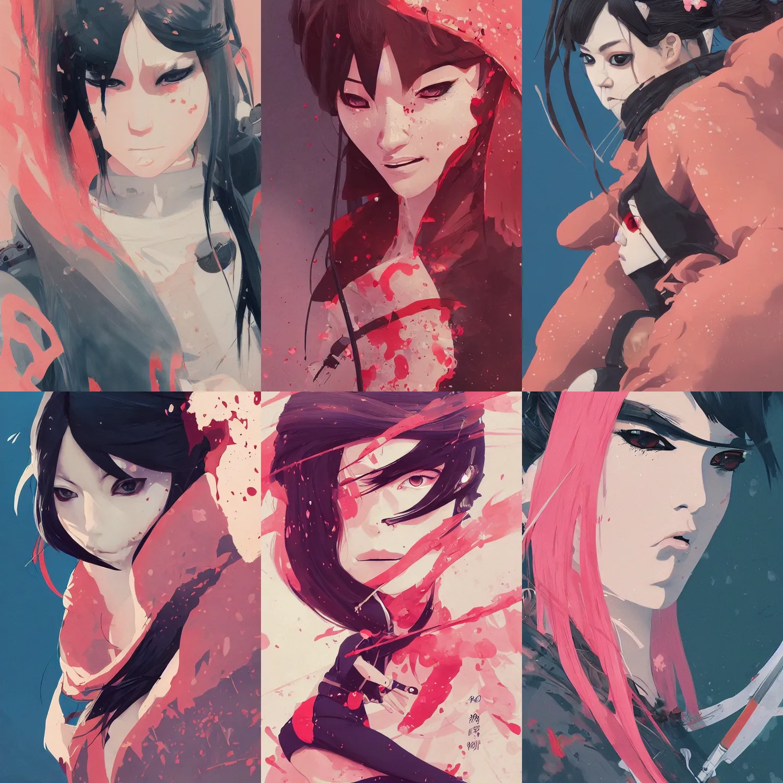 Prompt: a ultra detailed beautiful painting of a cute female ninja, feudal japanese setting, close - up, by conrad roset, greg rutkowski and makoto shinkai, trending on artstation, 8 k