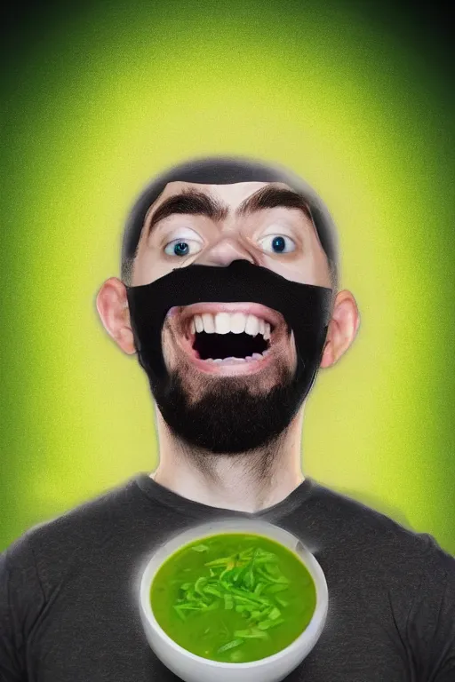 Image similar to 📷 jacksepticeye is soup, made of food, head portrait, dynamic lighting, 4 k