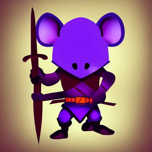 Image similar to armored mouse warrior holding a sword reaches for a purple crystal, trending on Artstation, Minimal Illustration, Sticker, Flash