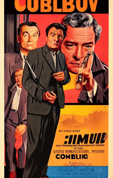 Prompt: columbo in 1 9 5 0 s pulp spy thriller movie poster, highly detailed, illustration, mgm studios, david klein, reynold brown