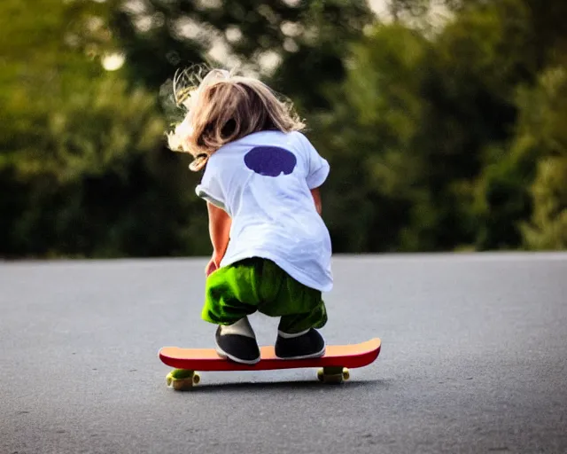 Prompt: pickle with a face riding a skateboard