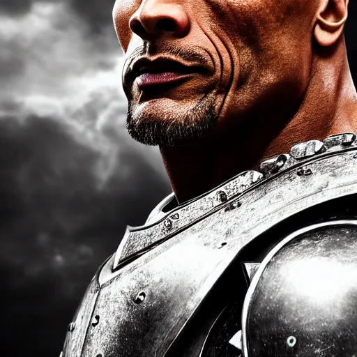 Prompt: dwayne johnson as a noble knight paladin in shining armor, intricate fractal armor, cinematic, studio photography, high detail, ultra high detail, 4 k, hdr, 8 k