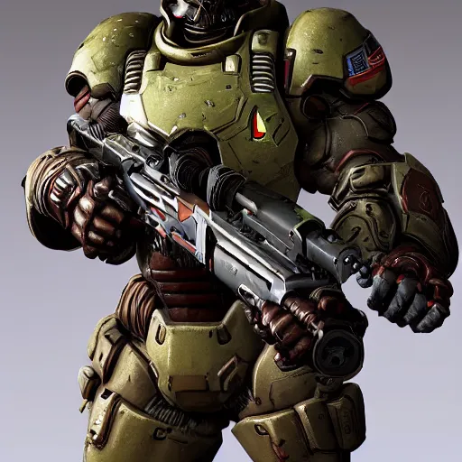 Image similar to doom slayer as american soldier, photography