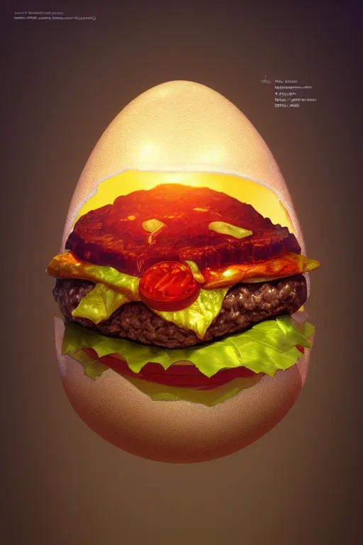 Image similar to a hamburger as a faberge egg, anatomy, bathed in light, highly detailed, photorealistic, artstation, smooth, sharp focus, illustration, unreal engine 5, 8 k, art by artgerm and greg rutkowski and edgar maxence