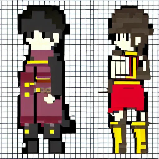 Image similar to medieval anime character pixel art simple high resolution, cinematic