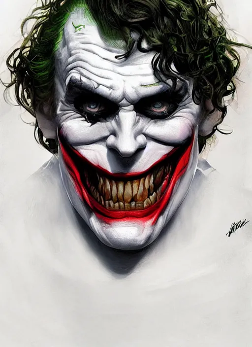 Image similar to digital _ painting _ of _ the joker _ by _ filipe _ pagliuso _ and _ justin _ gerard _ symmetric _ fantasy _ highly _ detailed _ realistic _ intricate _ port