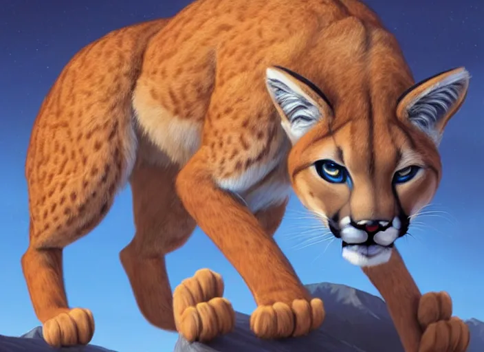 Image similar to character portrait feature of the anthro female anthropomorphic puma bobcat mountain lion fursona wearing airline pilot outfit uniform professional pilot for delta airlines character design stylized by charlie bowater, ross tran, artgerm, and makoto shinkai, detailed, soft lighting, rendered in octane, peru in background