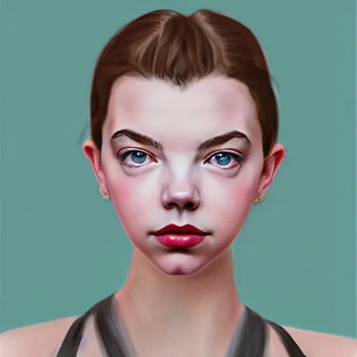 Image similar to hyper realistic photo of a beautiful female model portrait in the style of anya taylor joy