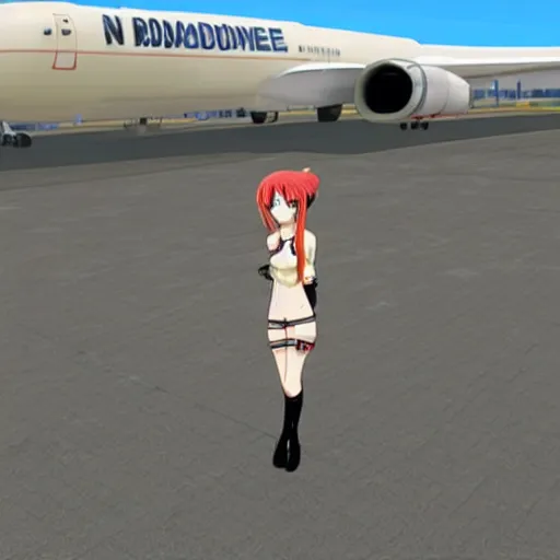 Image similar to screenshot from a 3 d video game about anime girls with the body of an airplane