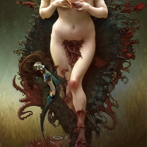 Image similar to zombie mermaid, intricate, art by artgerm and greg rutkowski and alphonse mucha and william - adolphe bouguereau, high detailed, 4 k,